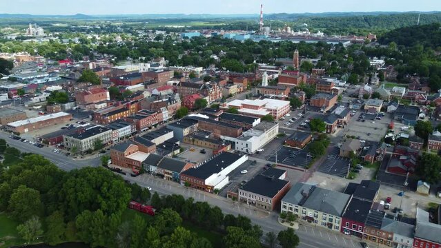 Chillicothe, Ohio, downtown and North side of downtown, aerial drone.