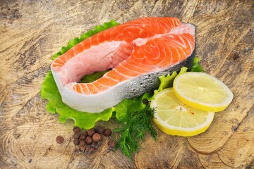 Tasty fish fillet on a wooden desk