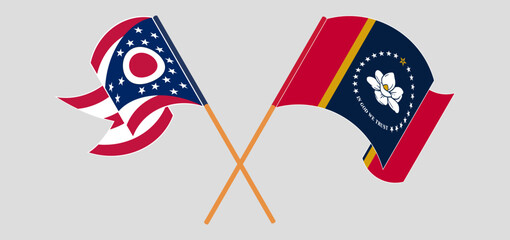 Crossed flags of the State of Ohio and The State of Mississippi. Official colors. Correct proportion