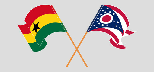 Crossed flags of Ghana and the State of Ohio. Official colors. Correct proportion
