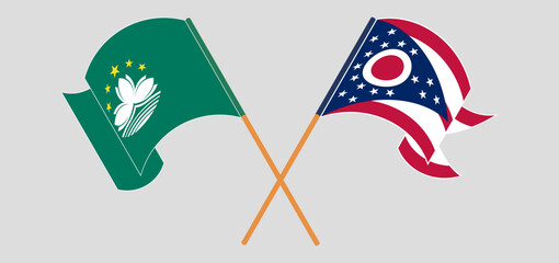 Crossed flags of Macau and the State of Ohio. Official colors. Correct proportion