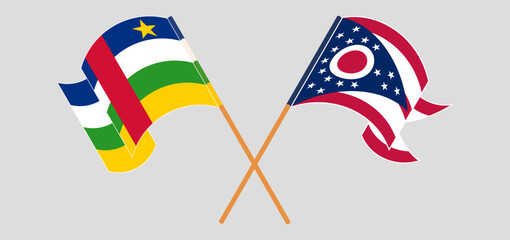 Crossed flags of Central African Republic and the State of Ohio. Official colors. Correct proportion