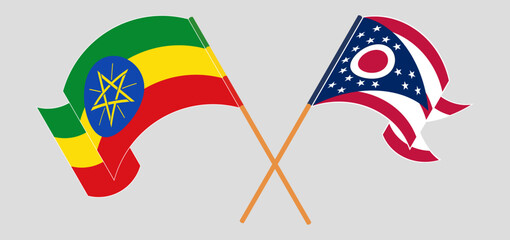 Crossed flags of Ethiopia and the State of Ohio. Official colors. Correct proportion