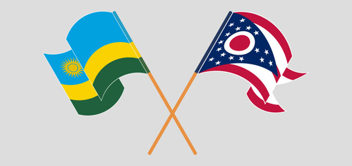 Crossed flags of Rwanda and the State of Ohio. Official colors. Correct proportion