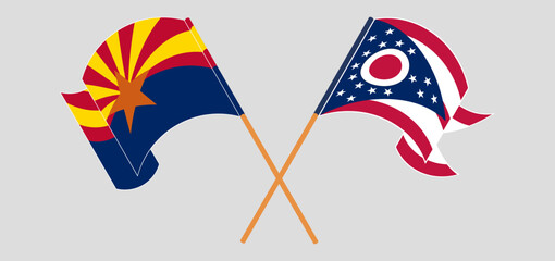 Crossed flags of the State of Arizona and the State of Ohio. Official colors. Correct proportion