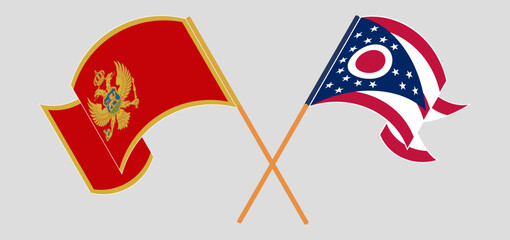 Crossed flags of Montenegro and the State of Ohio. Official colors. Correct proportion