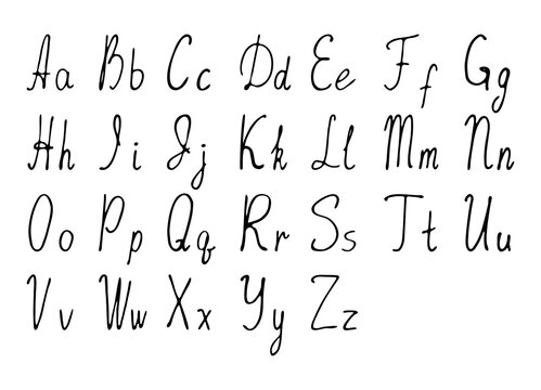 Handwritten English alphabet vector line art. Capital and small letters. ABC, font, calligraphy.