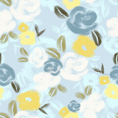 Seamless pattern with abstract roses on a light blue background. floral print.