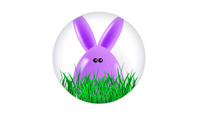 Easter bunny and big glossy flower. Bright violet bunny in cut out paper style. Happy Easter Background