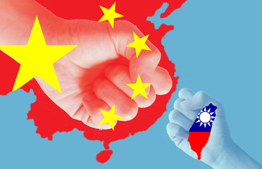 Battle of the two sides. National flag of the People's Republic of China. Taiwan flag