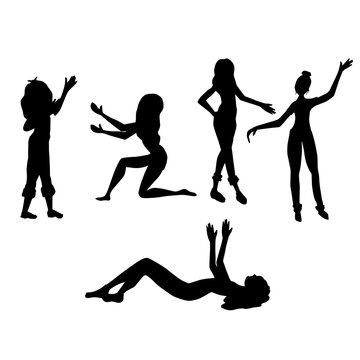 Black silhouettes of people in differen poses.