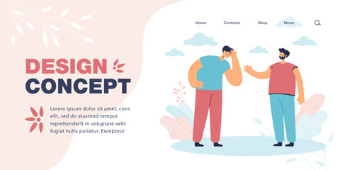 Sad person holding head with hands flat vector illustration. Person helping his male friend, comforting, supporting. Friendship, stress concept for banner, website design or landing web page