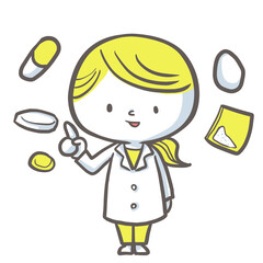 内服の形状や飲み方、副作用について説明する薬剤師　黄色バージョン