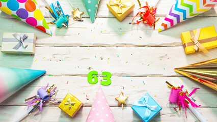  Beautiful colorful greeting card on the background of white boards happy birthday copy space....