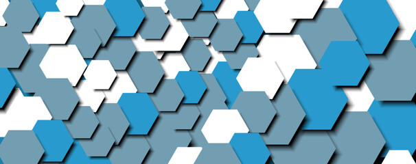 Geometric abstract background with blue and white hexagons pattern. Structure molecule and communication. Science, technology and medical concept. Vector illustration