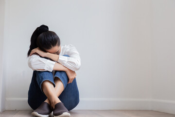 sad serious illness woman.depressed emotion panic attacks alone sick people fear stressful crying.stop abusing domestic violence,help person with health anxiety,thinking bad frustrated exhausted