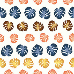 A funky exotic leaves seamless pattern, colorful palm leaves background