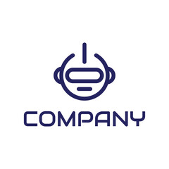 robot head with power button logo design