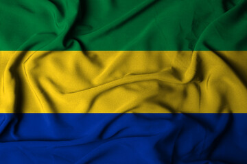 Selective focus of gabon flag, with waving fabric texture. 3d illustration