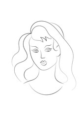 A portrait of a woman in the style of line art. Beautiful girl with long hair