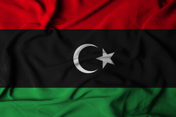 Selective focus of libya flag, with waving fabric texture. 3d illustration
 - obrazy, fototapety, plakaty
