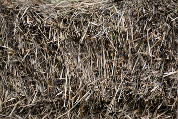 a stack of hay on the field