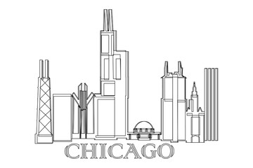 Obraz premium Chicago City skyline Line drawing. Vector illustration of landmarks and city for printing or travel advertising concept.