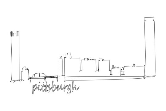 Pittsburg City Skyline Line Drawing. Vector Illustration Modern Buildings Landmarks For Printing Or Travel Destination Advertising Concept.