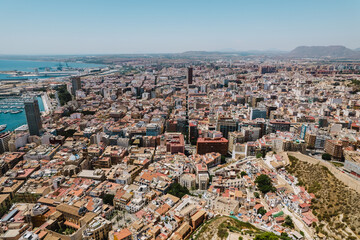 Aerial view of the city of Alicante, Costa Blanca, Spain. 4K.