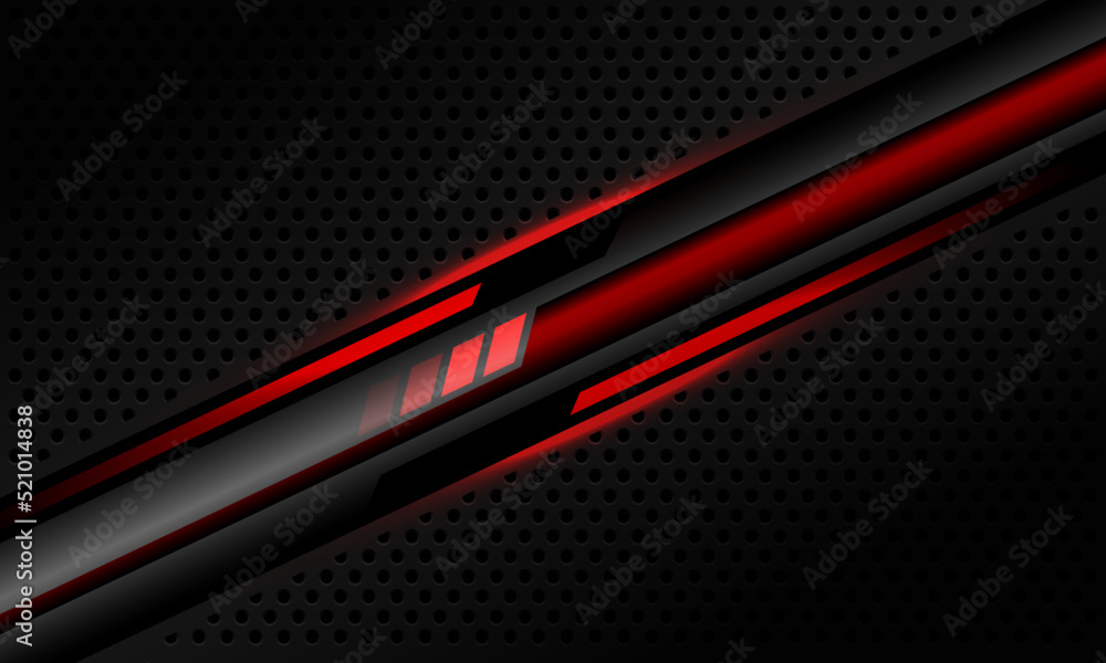 Poster abstract red black banner cyber dynamic on grey metallic circle mesh pattern design modern futuristi