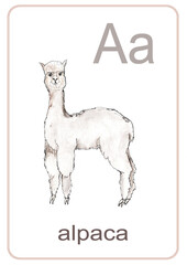 Animals icons vintage style collection ABC  watercolor illustration flashcard