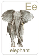 Animals icons vintage style collection ABC  watercolor illustration flashcard