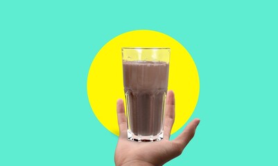 Aroma coffee on hand. Black coffee surreal hand modern collage digital art. Advertising design