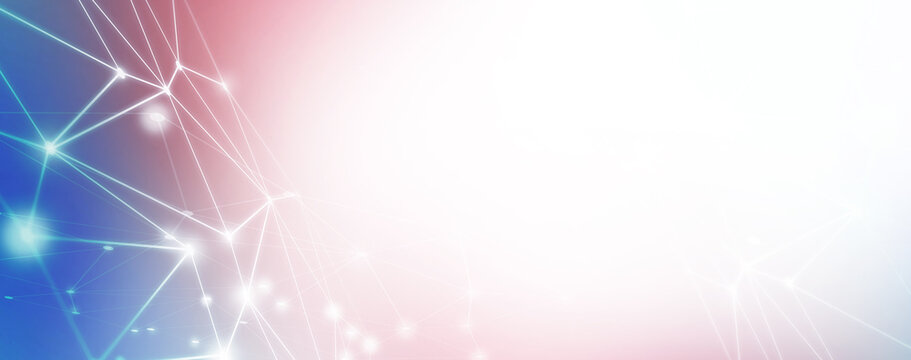 Fototapeta Panoramic abstract dot and triangle connection background., The world is connect and smaller concept, Digital futuristic Earth minimalism background