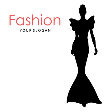 The black silhouette of a fashion model. Beautiful slim women isolated on a white background, vector illustration. Fashion logo design template.