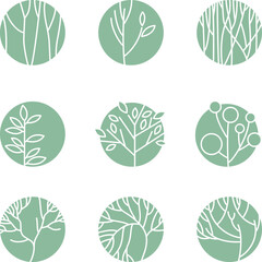 plant logo templates in circle, vector signs set