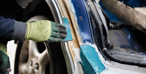 car body puttying, body repair, paintwork leveling.