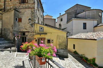 A small street between the old houses of Zungoli, one of the most beautiful villages in Italy.