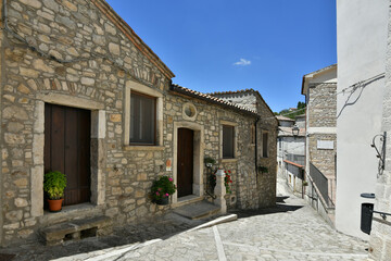 A small street between the old houses of Zungoli, one of the most beautiful villages in Italy.