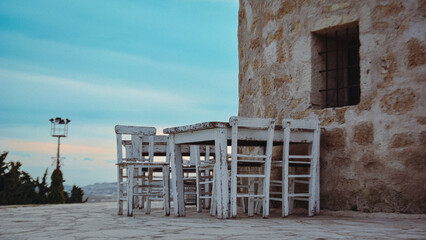 tables and chairs in aegean geography