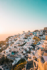 The village of Oia on Santorini island in Greece at sunset