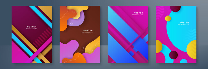 Fototapeta premium Gradient trendy colourful flowing geometric pattern background texture for poster cover design. Minimal color abstract gradient banner template. Modern vector wave shape for brochure and social media