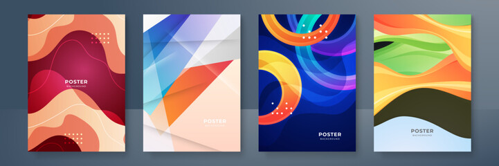 Abstract colourful trendy gradient flowing geometric pattern background texture for poster cover design. Minimal color gradient banner template. Modern vector wave shape for brochure and social media