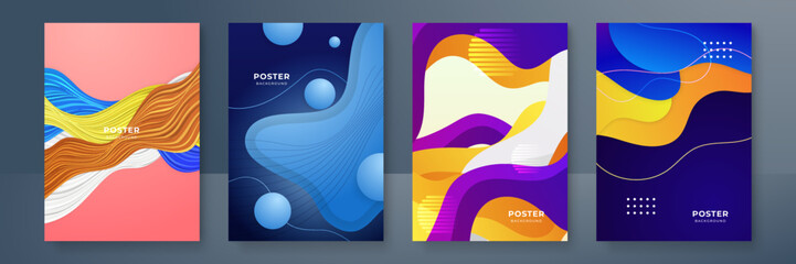 Gradient trendy colourful flowing geometric pattern background texture for poster cover design. Minimal color abstract gradient banner template. Modern vector wave shape for brochure and social media