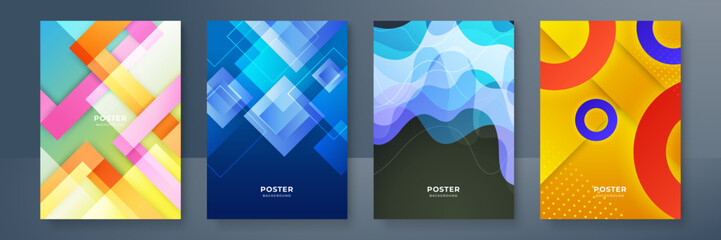 Fototapeta premium Gradient trendy colourful flowing geometric pattern background texture for poster cover design. Minimal color abstract gradient banner template. Modern vector wave shape for brochure and social media