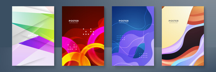 Gradient trendy colourful flowing geometric pattern background texture for poster cover design. Minimal color abstract gradient banner template. Modern vector wave shape for brochure and social media
