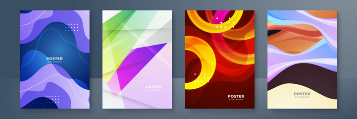 Fototapeta premium Gradient trendy colourful flowing geometric pattern background texture for poster cover design. Minimal color abstract gradient banner template. Modern vector wave shape for brochure and social media