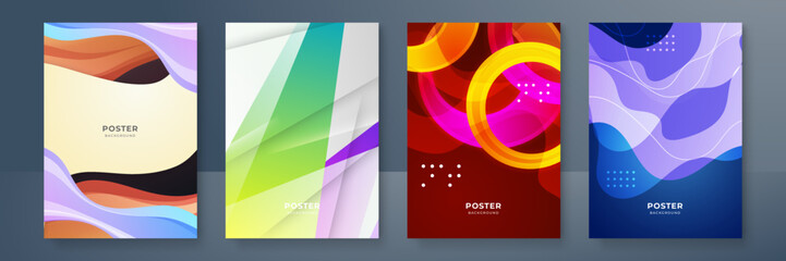Fototapeta premium Gradient trendy colourful flowing geometric pattern background texture for poster cover design. Minimal color abstract gradient banner template. Modern vector wave shape for brochure and social media