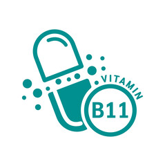 Vitamin B11 icon green in capsule form simple line. Isolated on a white background. Medical symbol concept. Design for use on web app mobile and print media. Vector EPS10 illustration.