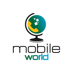 Technology logo with globe and call design idea